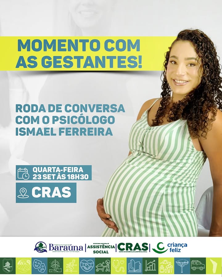 CRAS de Baraúna anuncia encontro de gestantes para 23 de setembro