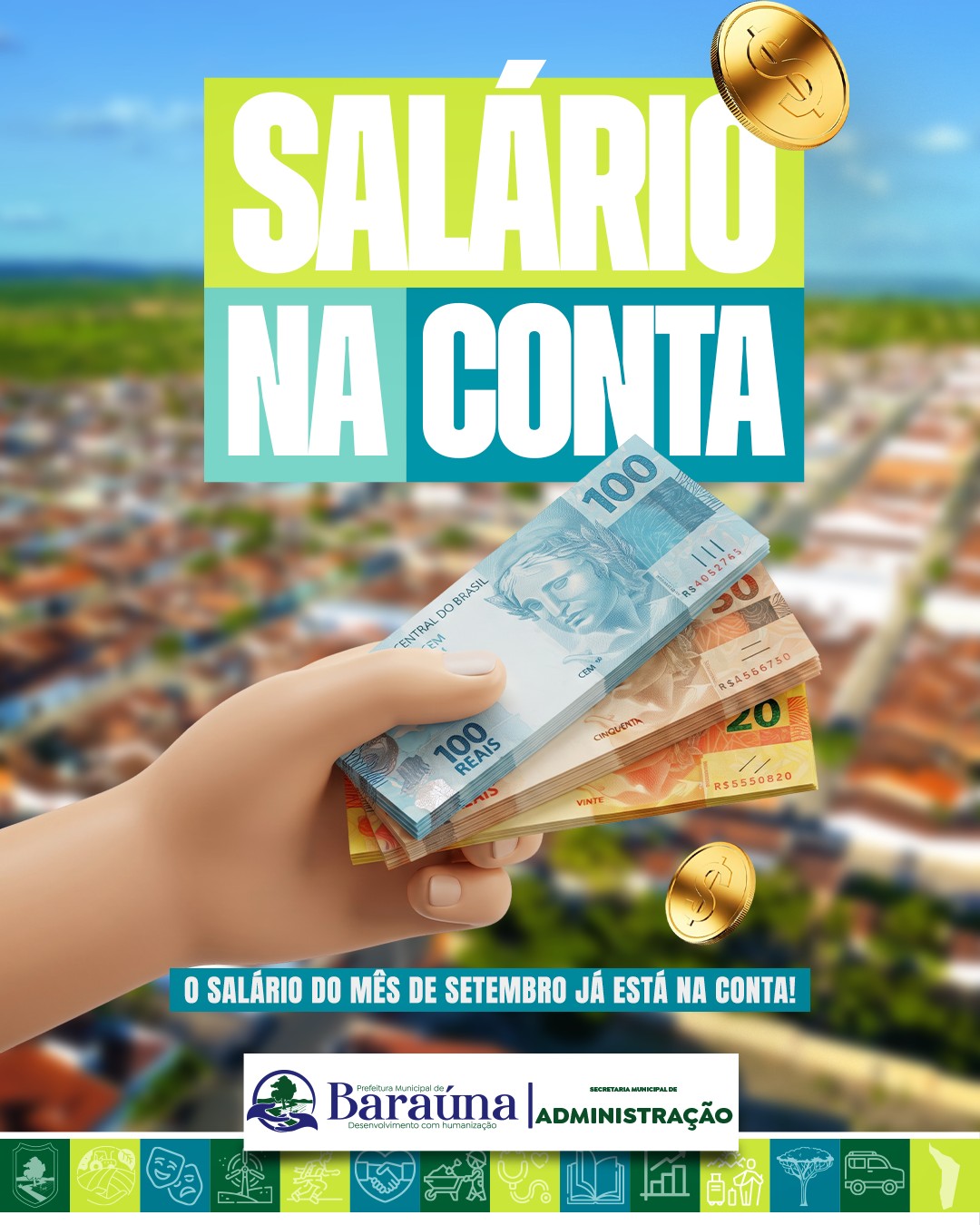 Salário de setembro dos servidores de Baraúna já está na conta