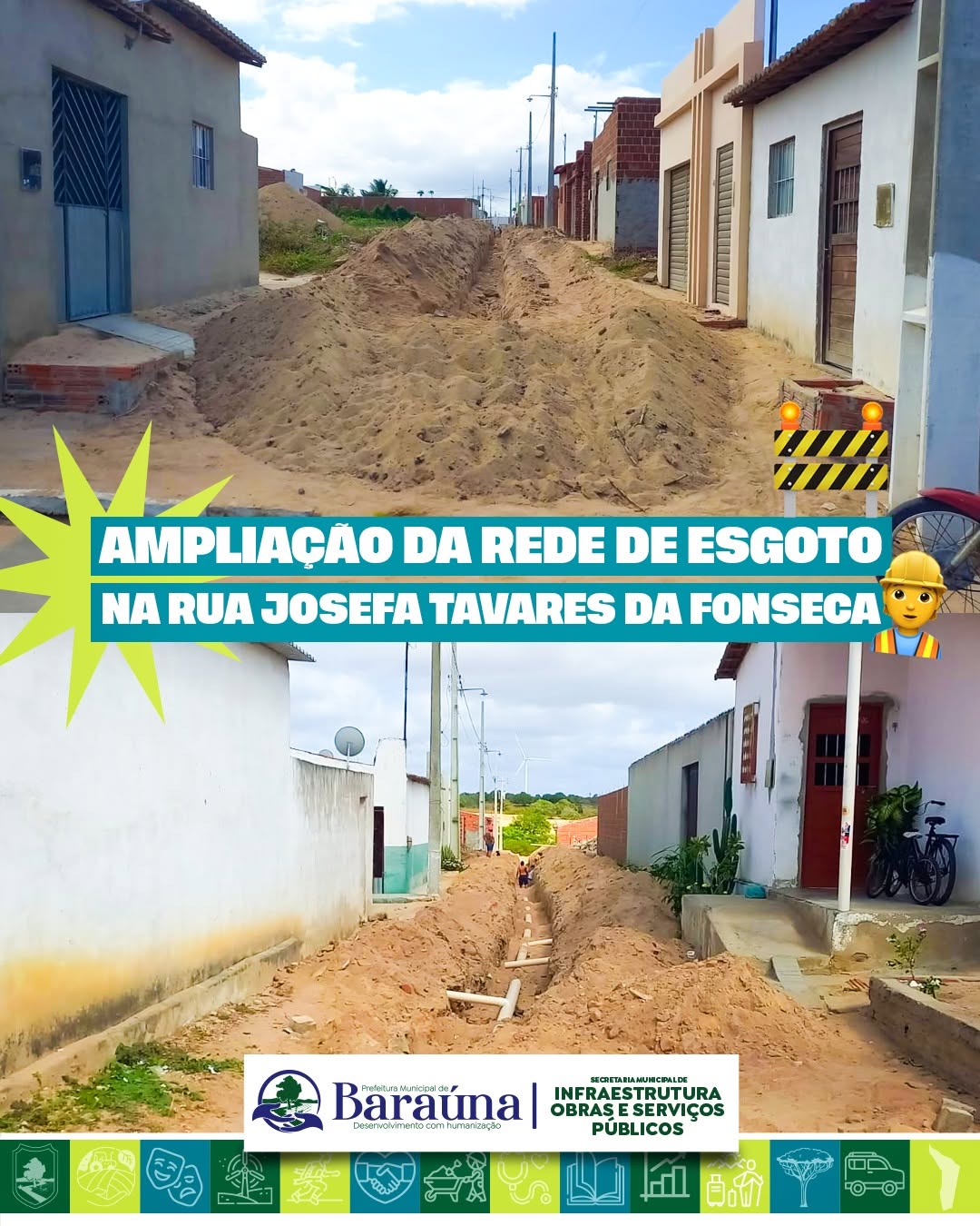 Prefeitura de Baraúna conclui rede de esgoto na Rua Josefa Tavares da Fonseca