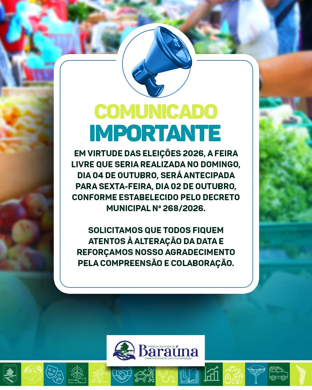 Feira livre de Baraúna será antecipada para 02 de outubro