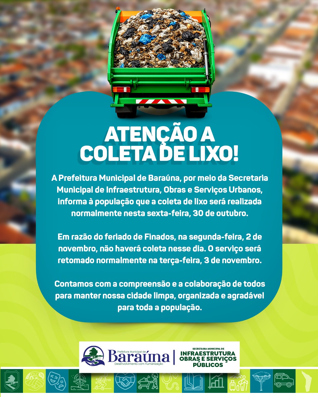 Coleta de lixo não funcionará na segunda-feira de Finados em Baraúna