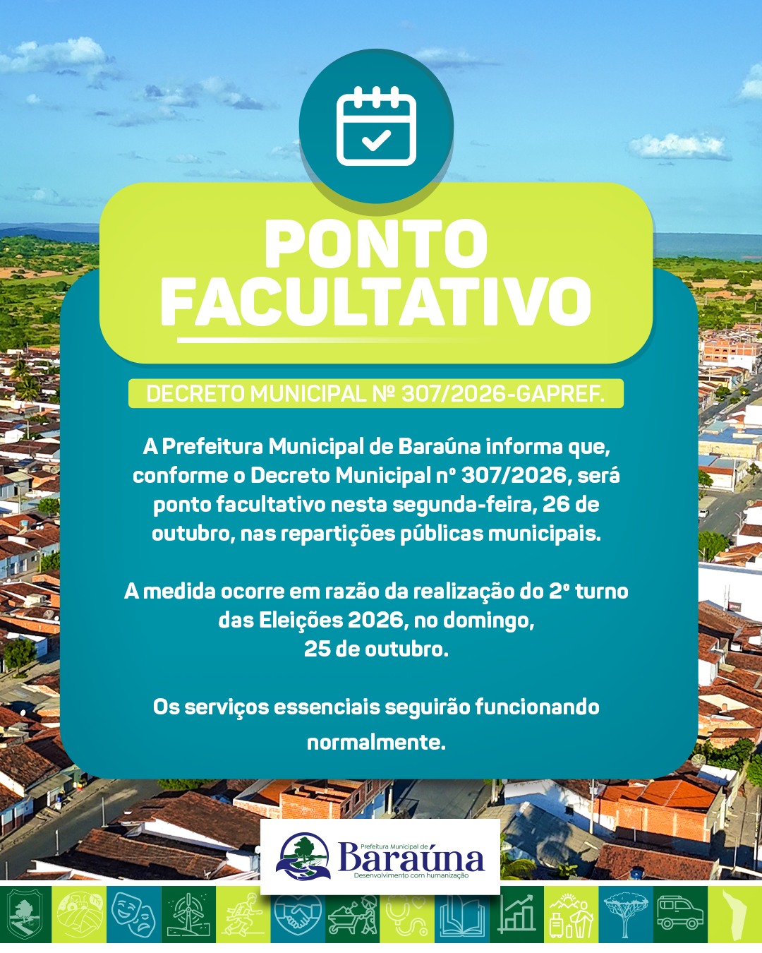 Baraúna decreta ponto facultativo para 26 de outubro