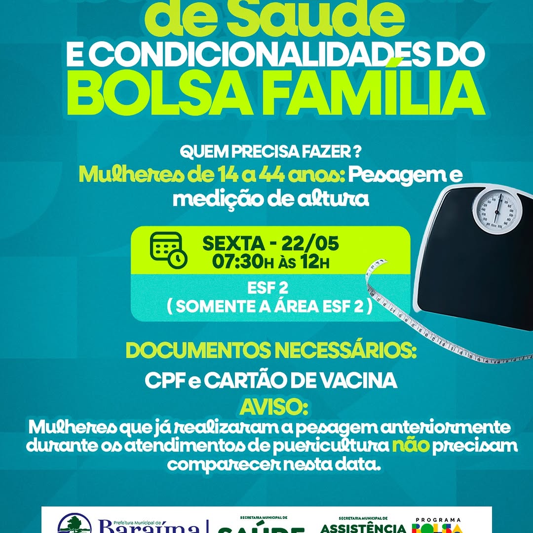 Baraúna convoca beneficiárias do Bolsa Família para acompanhamento de saúde.