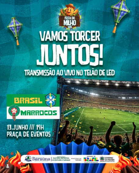Prefeitura de Baraúna promove transmissão ao vivo de Brasil x Marrocos em telão de LED na Praça de Eventos