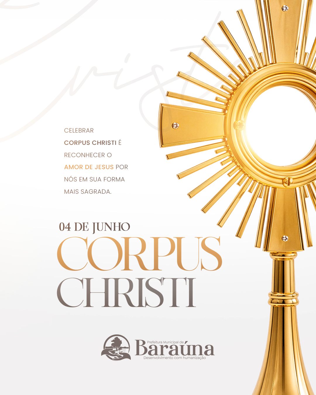 Corpus Christi: Prefeitura de Barrauna celebra data com mensagem de fé e reflexão
