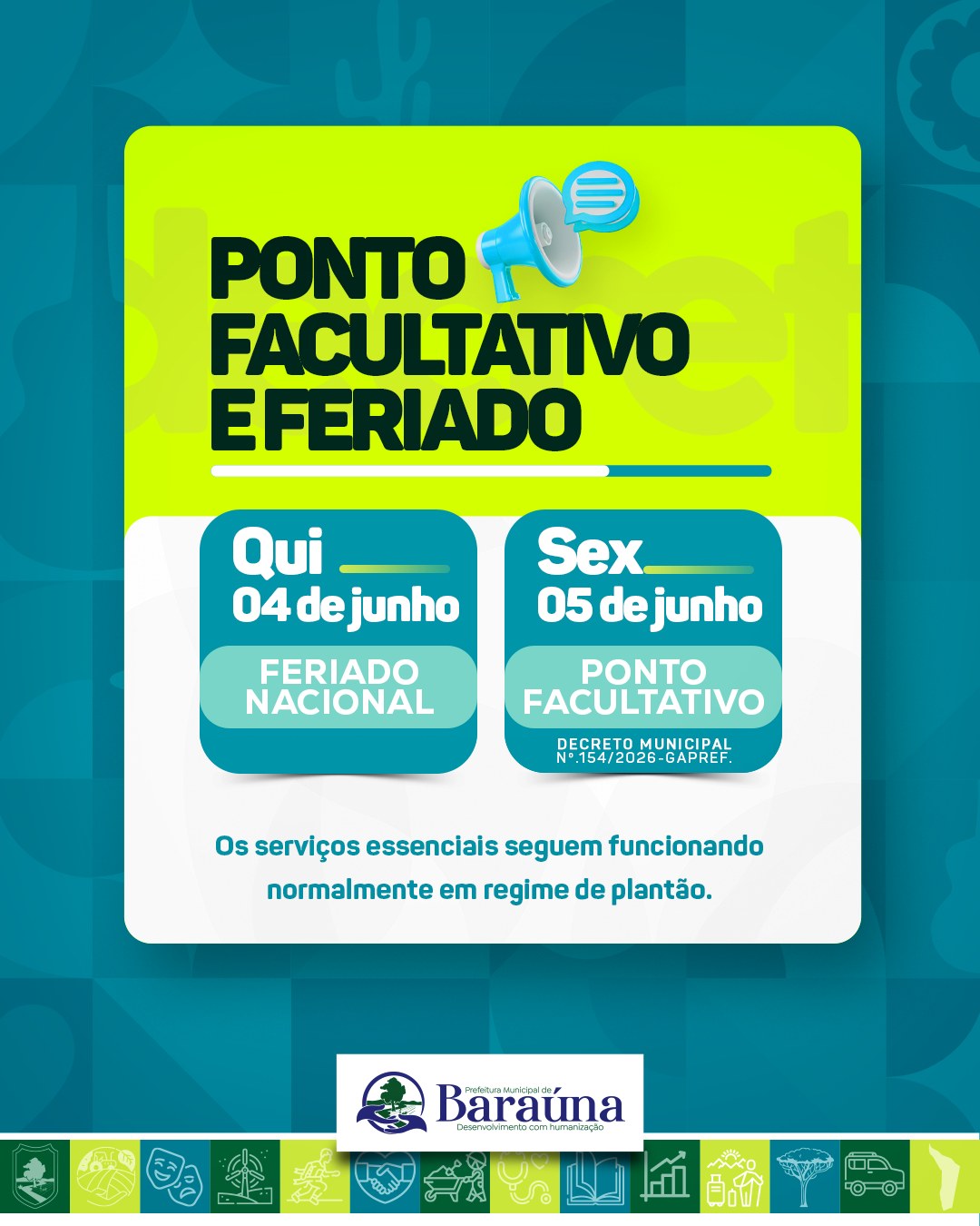 Prefeitura de Baraúna decreta ponto facultativo em Corpus Christi